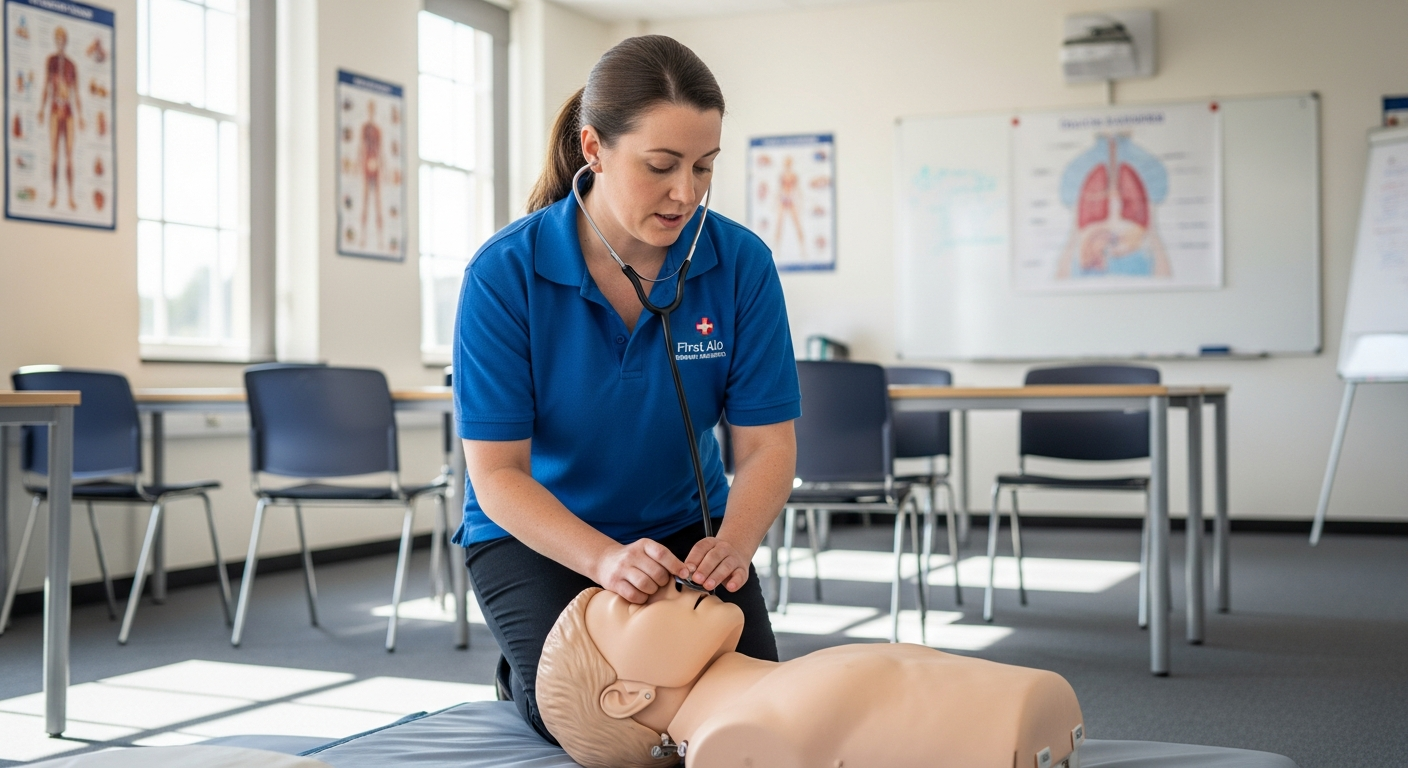 İlkyardımın ABC'si adımlarını uygulayan sertifikalı ilk yardım uzmanı